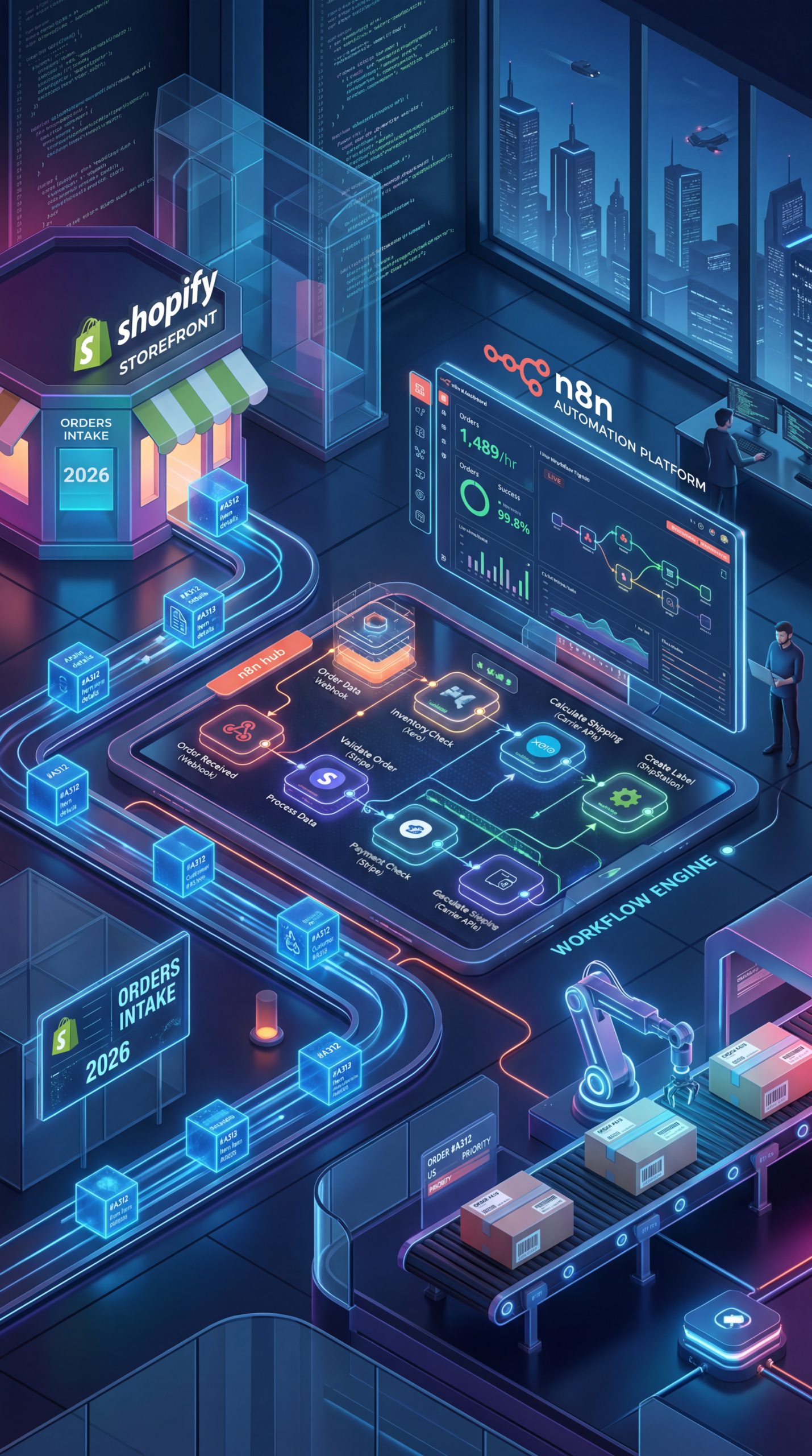 Shopify n8n integration, automate order processing Shopify, n8n CRM email automation, Shopify workflow automation 2026, ecommerce automation Trello Zoho Mailchimp