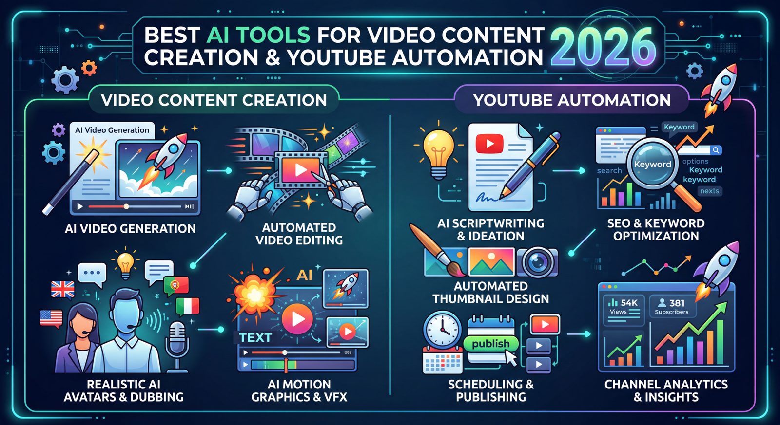 ai video creation tools, youtube automation ai, ai video generator