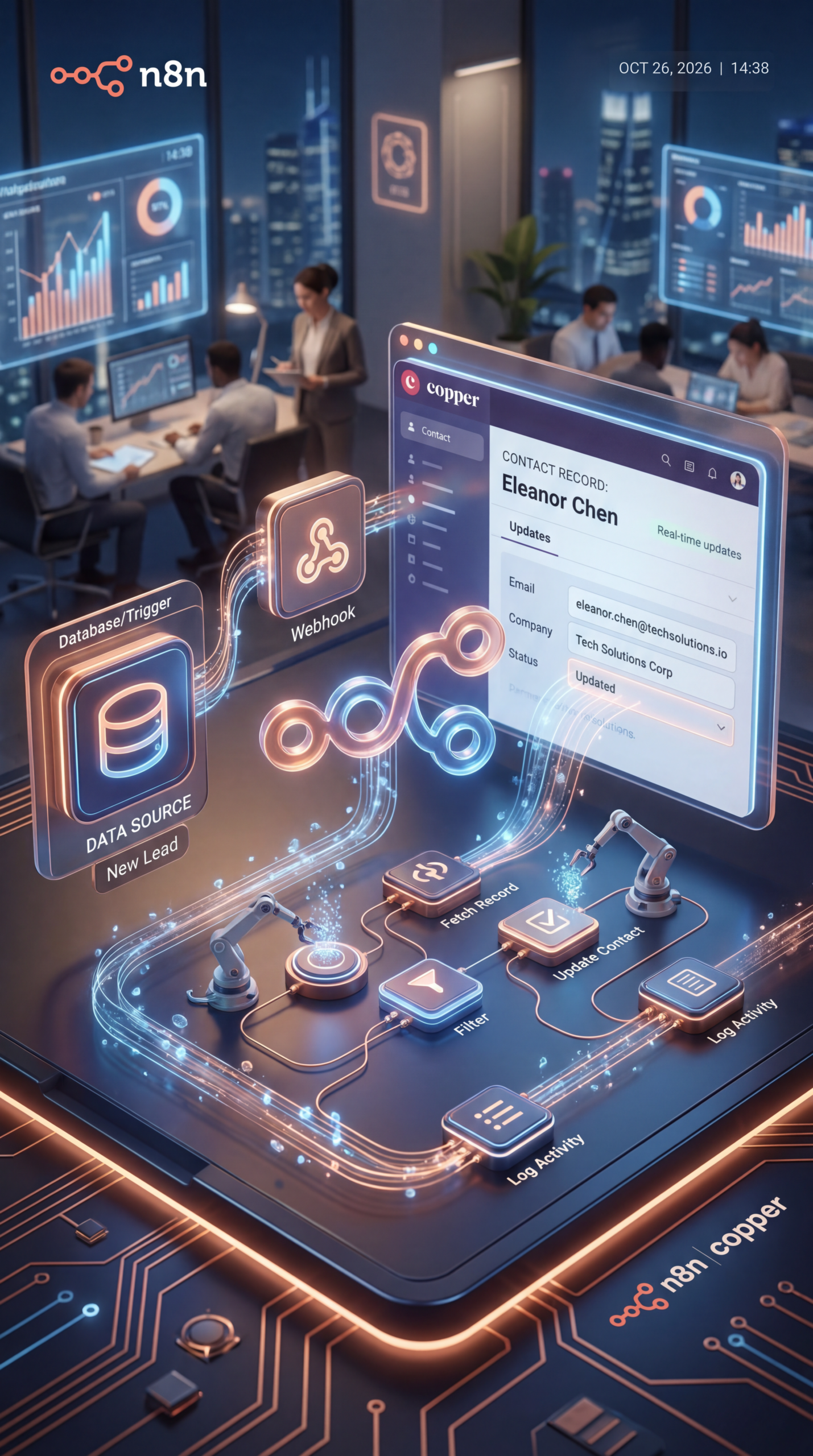 n8n Copper integration, automate Copper CRM contacts, n8n CRM workflow tutorial, Copper API automation 2026, create and update contacts with n8n