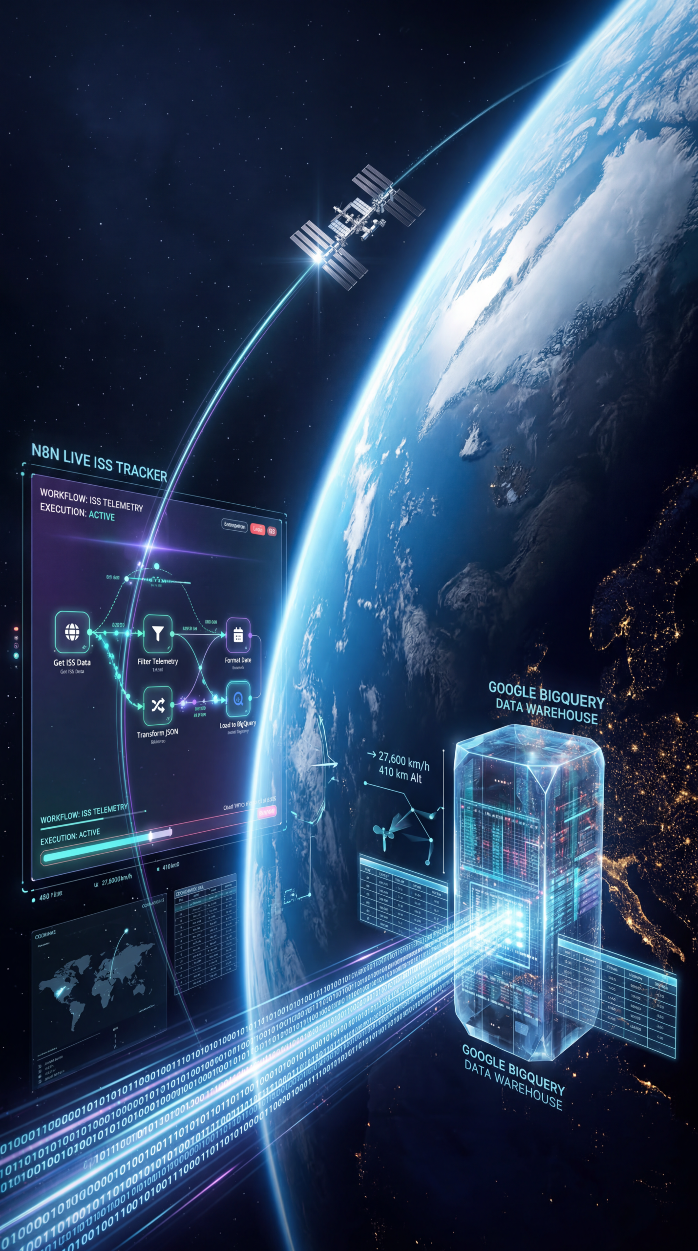 n8n ISS location tracking workflow, store API data in Google BigQuery with n8n, ISS satellite tracking automation 2026, n8n cron HTTP request BigQuery integration, automated satellite data pipeline n8n